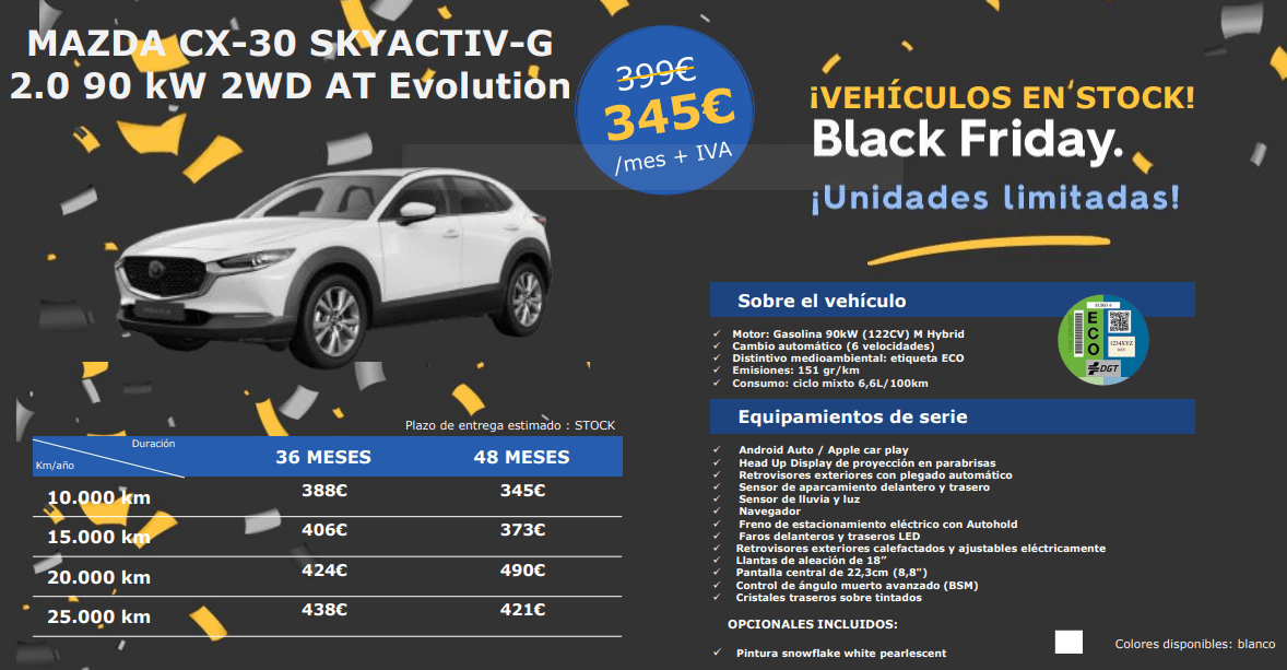 Black Friday Renting Mazda CX-30 Skyactiv-G Evolution