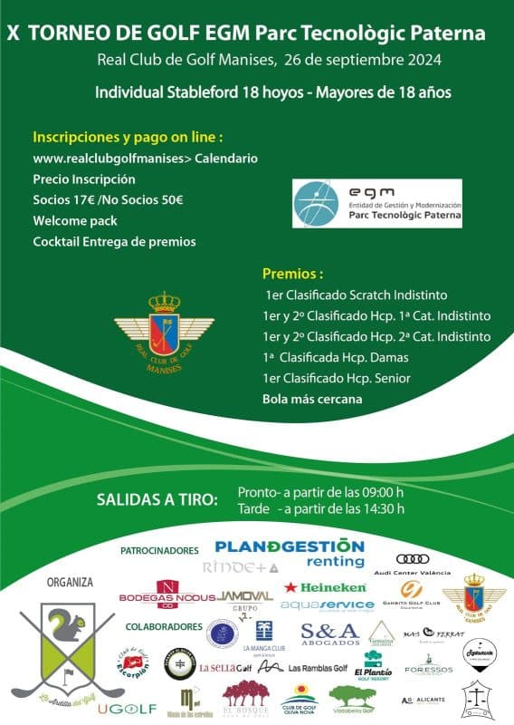 cartel calendario y patrocinadores torneo de golf parque tecnologico de paterna